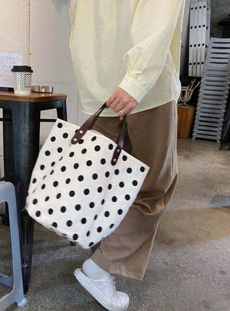 KEEN THE LABEL Medium Polka Dot Canvas Tote Bag-The Shop Laguna Beach