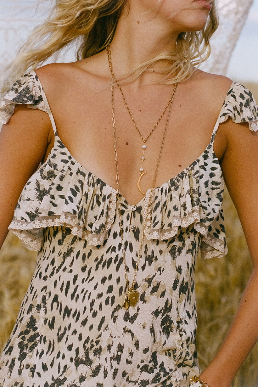 SPELL • HOMECOMING Snow Leopard Strappy Gown-The Shop Laguna Beach