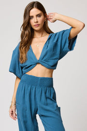 STILLWATER Knot-Front Gauze Top-The Shop Laguna Beach