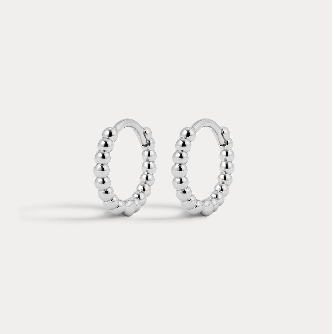 LUV AJ Mini Continuous Beaded Huggies - Silver-The Shop Laguna Beach