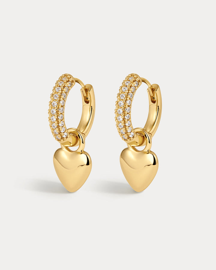 LUV AJ Puffy Heart Pave Huggies - Gold-The Shop Laguna Beach