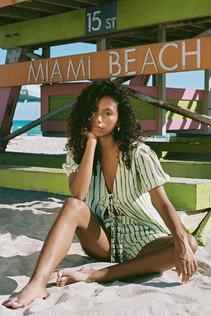 SUMMER AWAY Victoria Stripe Tie-Front Linen Top-The Shop Laguna Beach