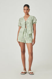 SUMMER AWAY Victoria Stripe Tie-Front Linen Top