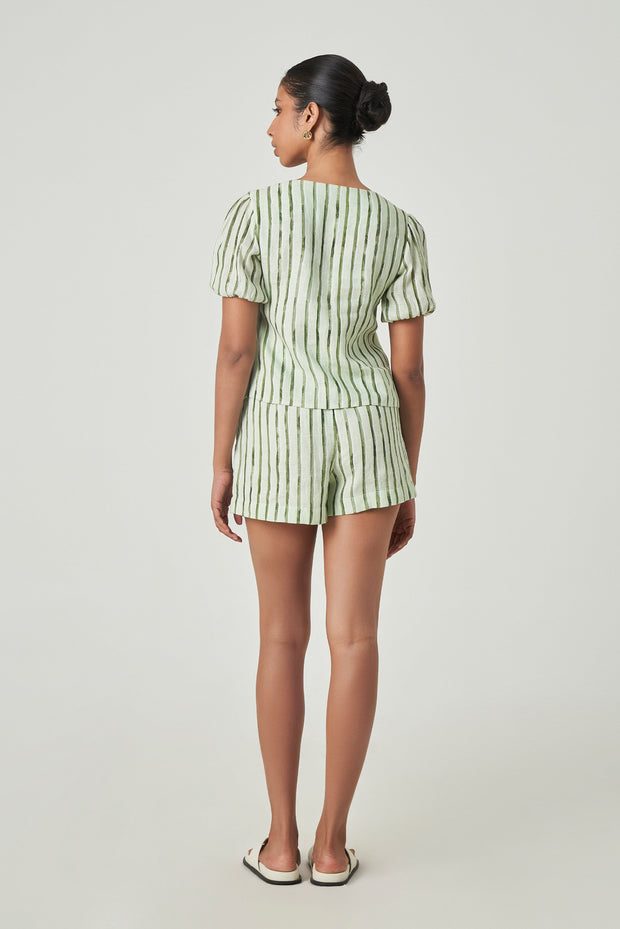 SUMMER AWAY Victoria Stripe Tie-Front Linen Top