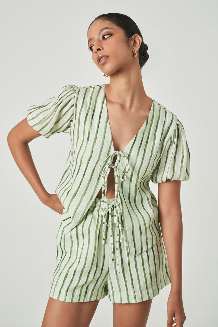 SUMMER AWAY Victoria Stripe Tie-Front Linen Top-The Shop Laguna Beach