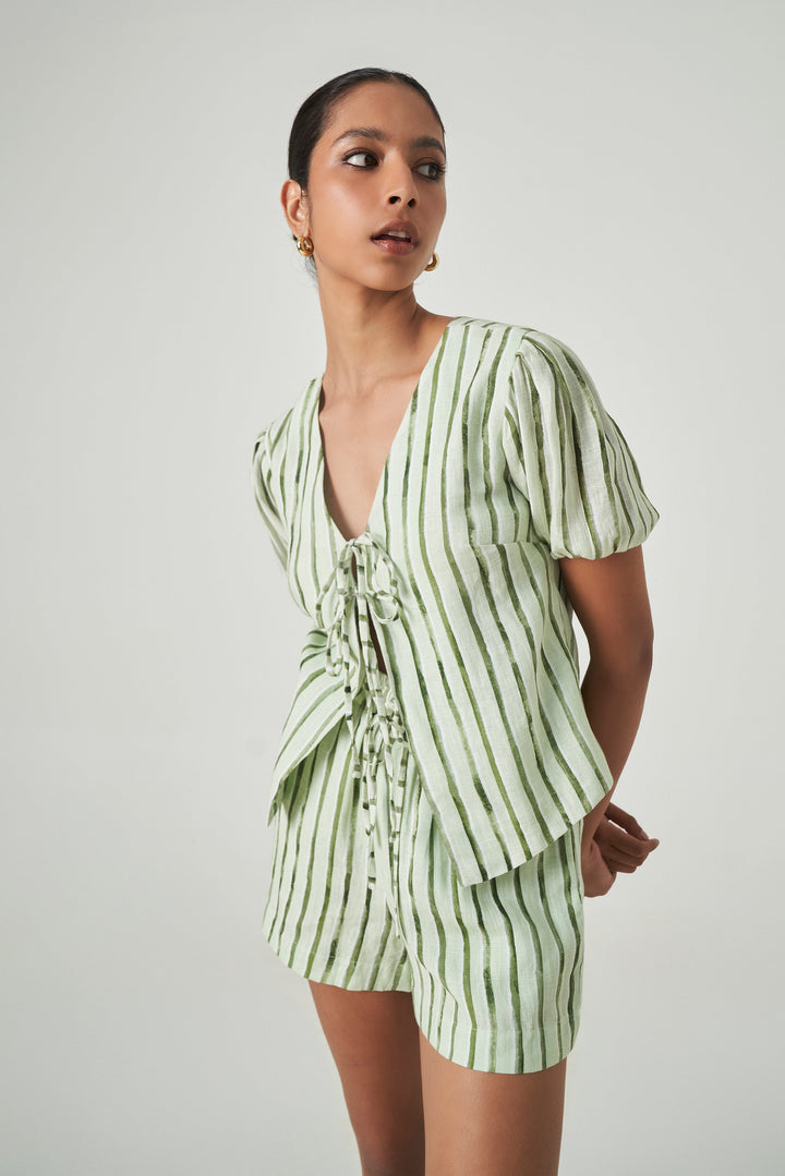 SUMMER AWAY Victoria Stripe Tie-Front Linen Top-The Shop Laguna Beach