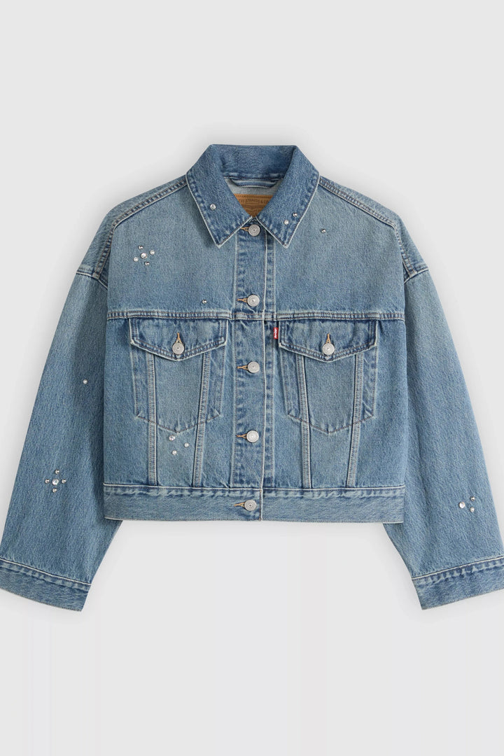 LEVI'S Loose Crop Embellished Denim Trucker Jacket