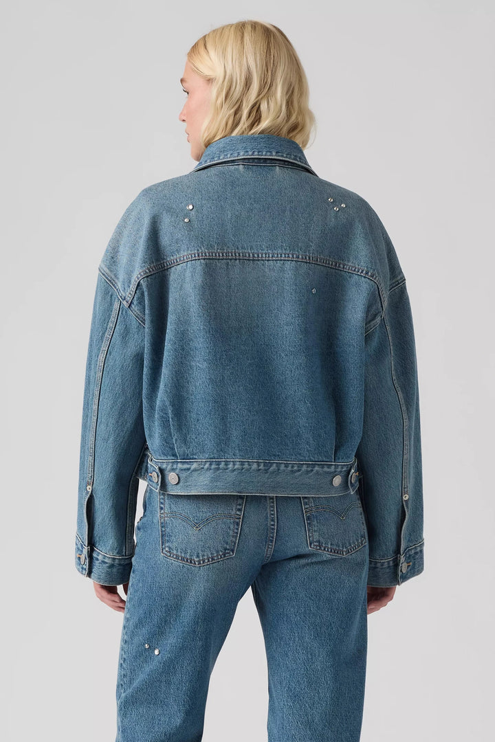 LEVI'S Loose Crop Embellished Denim Trucker Jacket