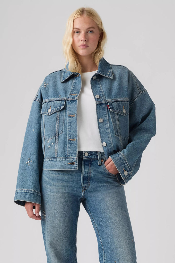 LEVI'S Loose Crop Embellished Denim Trucker Jacket
