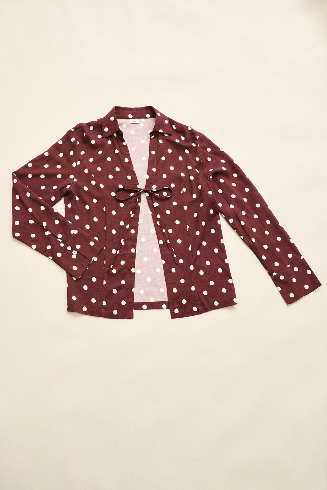 RHYTHM Polka Dot Tie-Front Long Sleeve Top-The Shop Laguna Beach