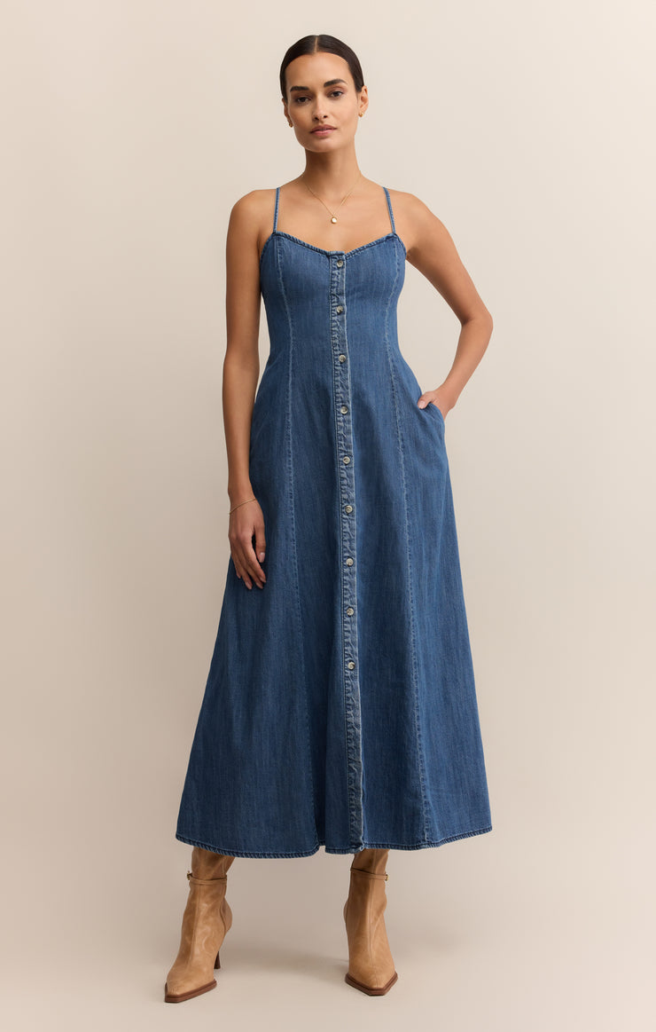 Z SUPPLY Angel Eyes Denim Midi Dress-The Shop Laguna Beach
