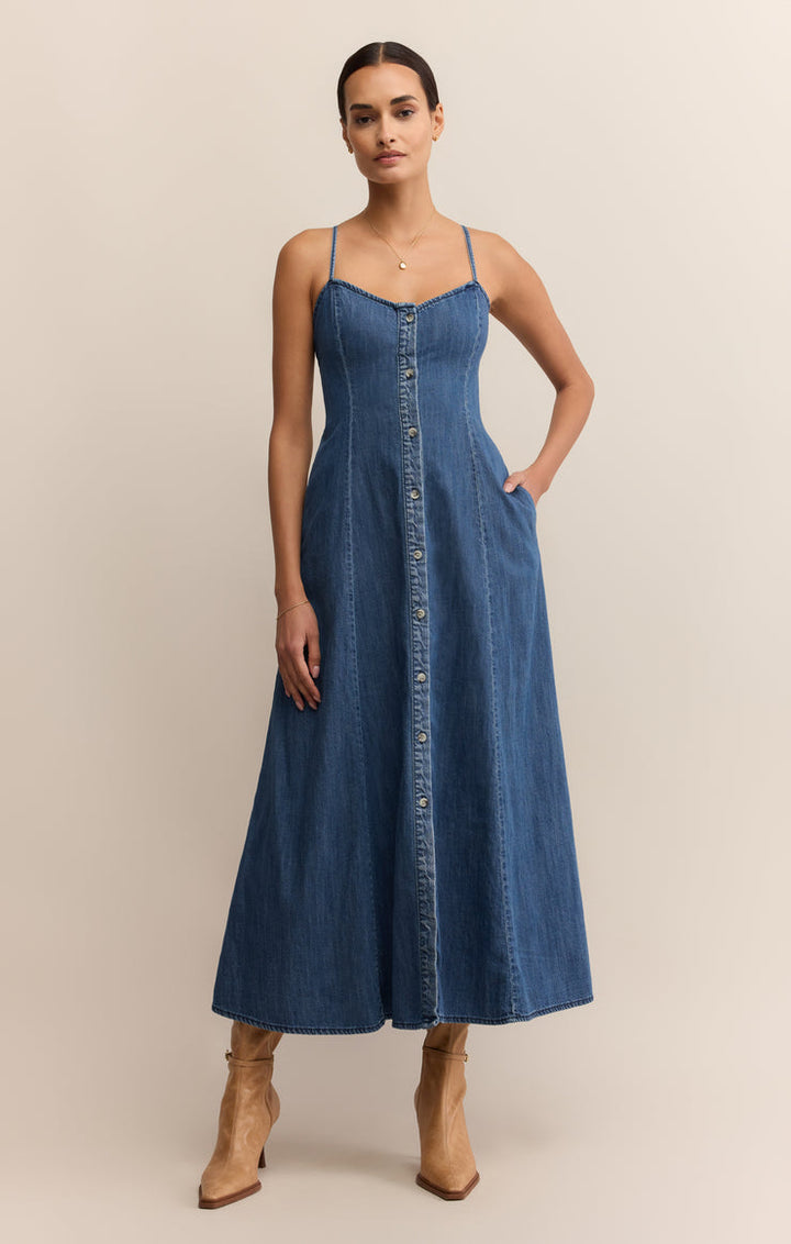 Z SUPPLY Angel Eyes Denim Midi Dress-The Shop Laguna Beach