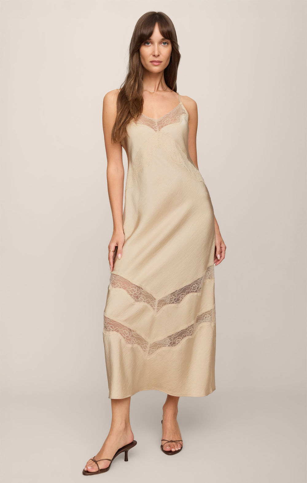 Z SUPPLY Bruna Lace Inset Satin Midi Dress-The Shop Laguna Beach