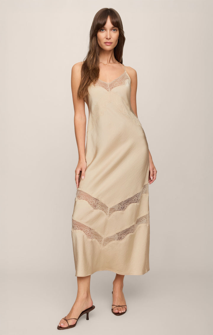 Z SUPPLY Bruna Lace Inset Satin Midi Dress-The Shop Laguna Beach