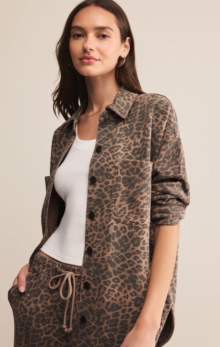 Z SUPPLY All Day Leopard Knit Shirt Jacket-The Shop Laguna Beach