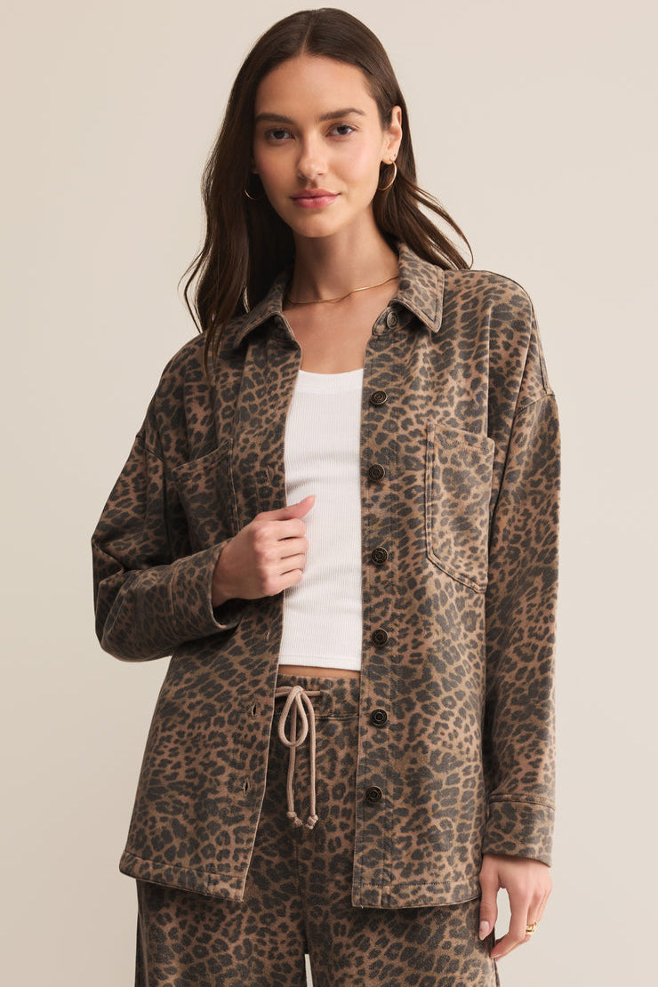Z SUPPLY All Day Leopard Knit Shirt Jacket-The Shop Laguna Beach