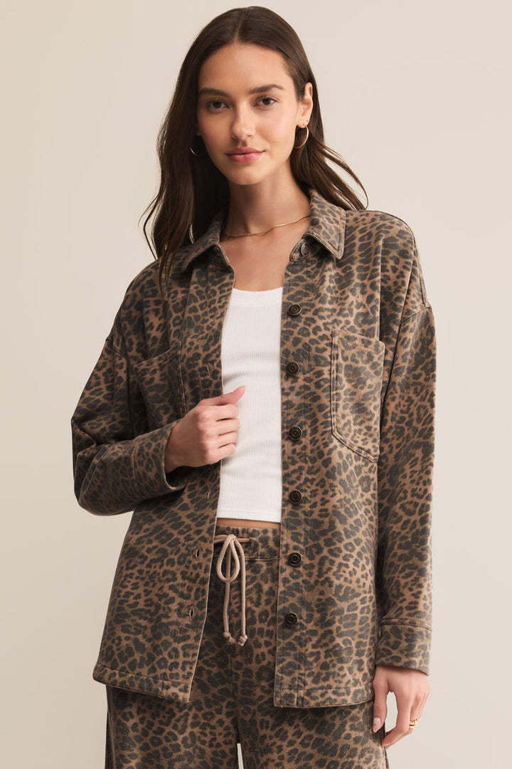Z SUPPLY All Day Leopard Knit Shirt Jacket-The Shop Laguna Beach
