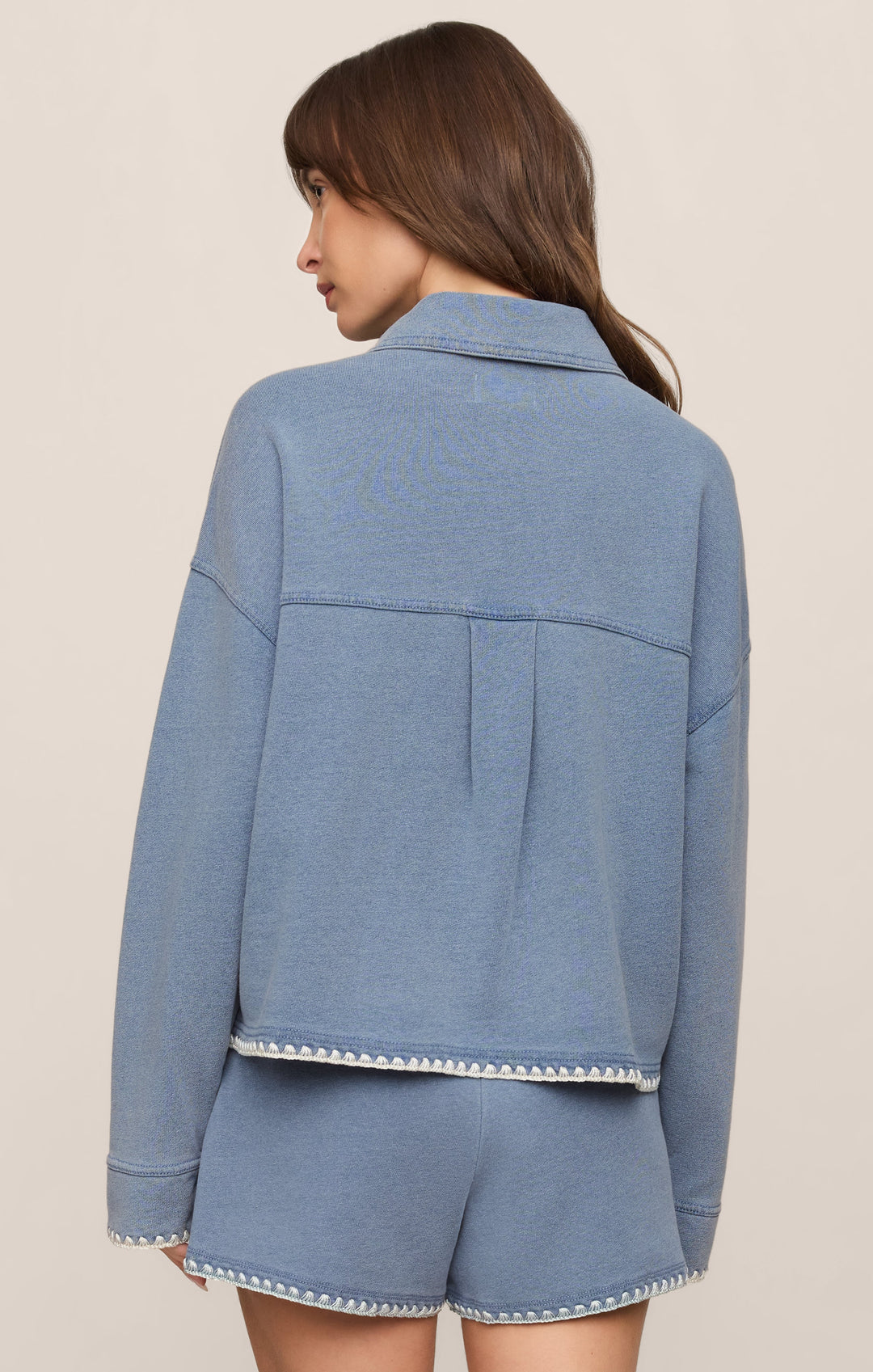 Z SUPPLY All Day Knit Denim Whipstitch Crop Jacket