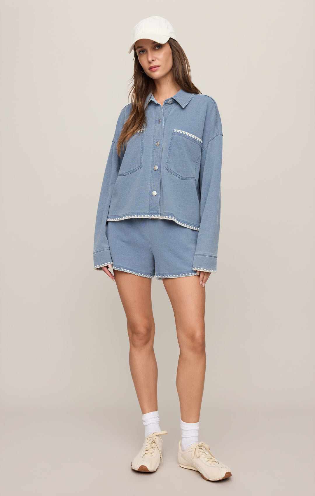 Z SUPPLY All Day Knit Denim Whipstitch Crop Jacket