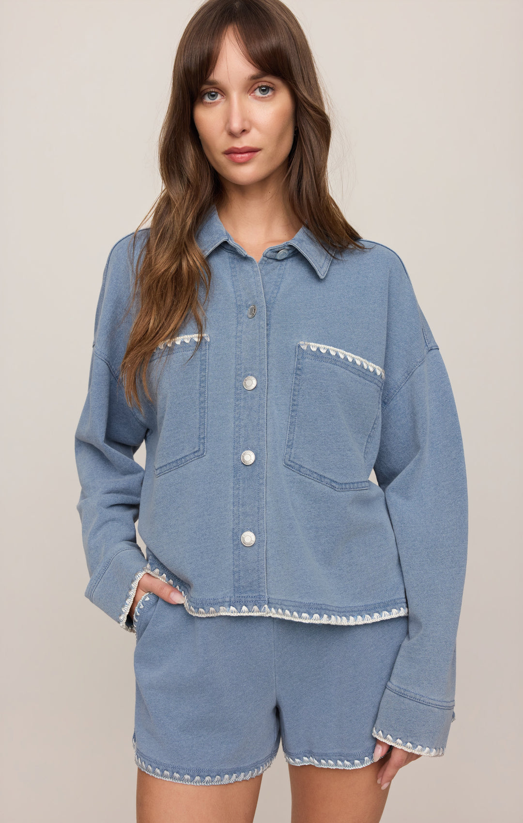 Z SUPPLY All Day Knit Denim Whipstitch Crop Jacket