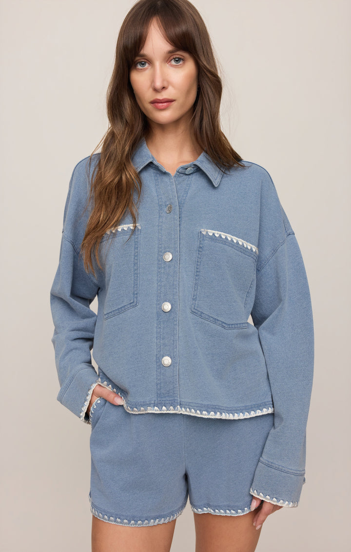 Z SUPPLY All Day Knit Denim Whipstitch Crop Jacket