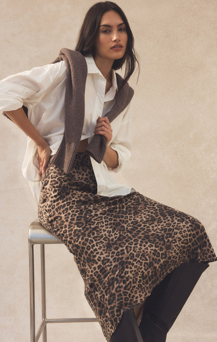 Z SUPPLY Izabel Leopard Satin Skirt-The Shop Laguna Beach
