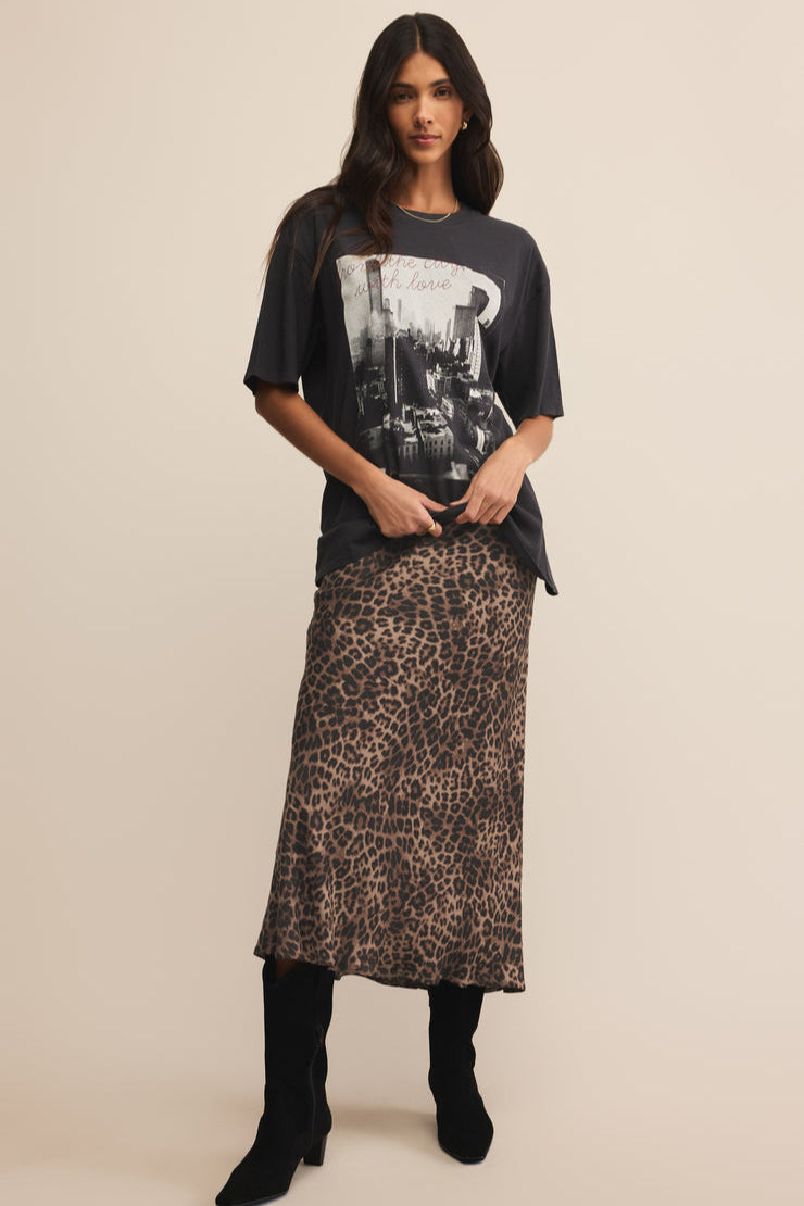 Z SUPPLY Izabel Leopard Satin Skirt-The Shop Laguna Beach