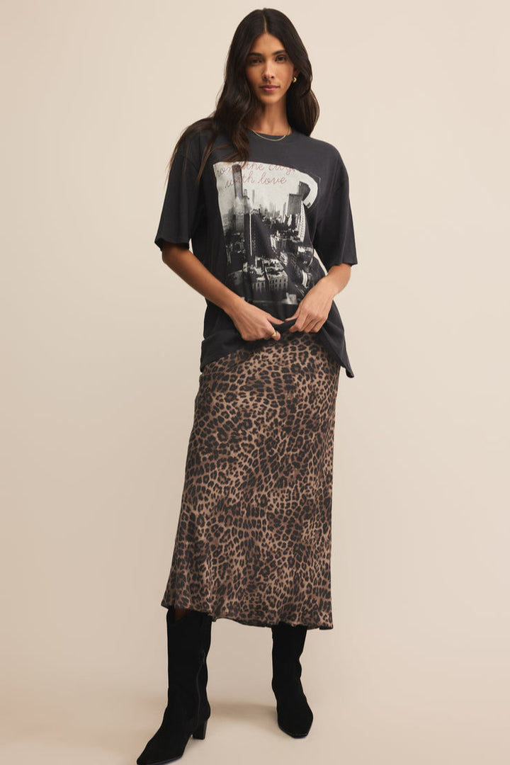 Z SUPPLY Izabel Leopard Satin Skirt-The Shop Laguna Beach
