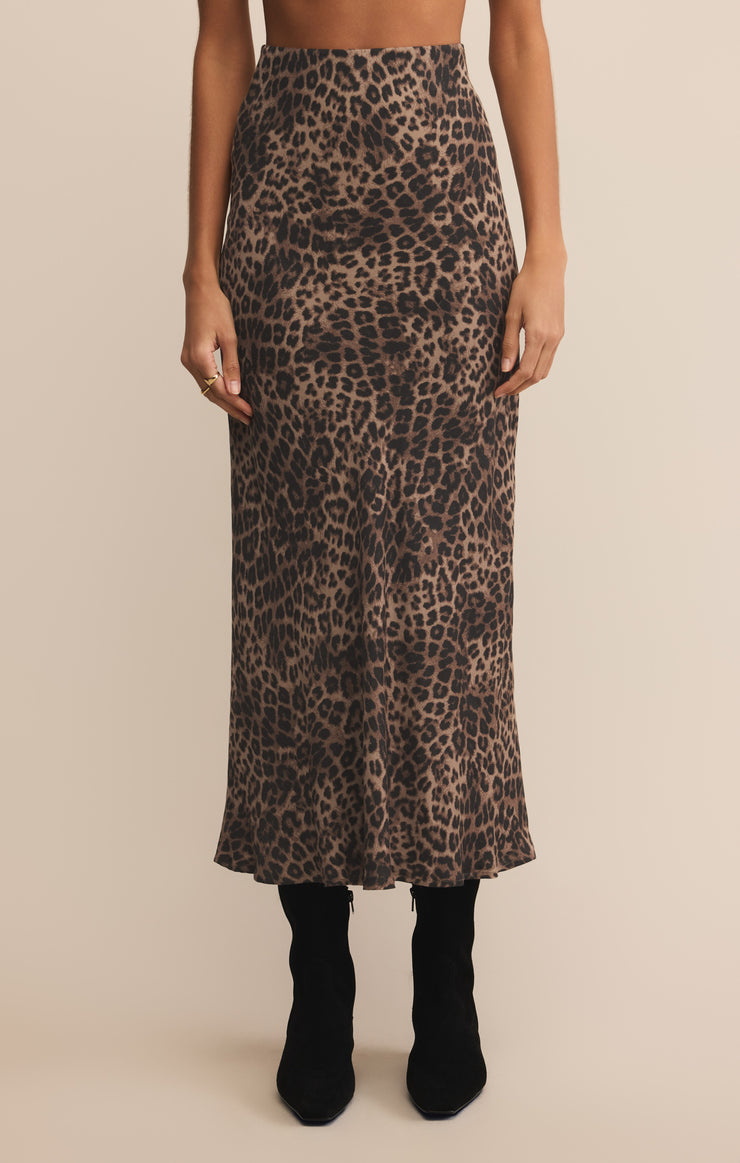 Z SUPPLY Izabel Leopard Satin Skirt-The Shop Laguna Beach