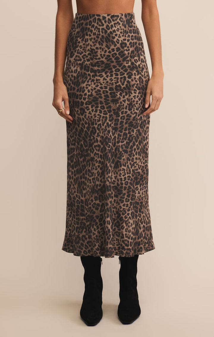 Z SUPPLY Izabel Leopard Satin Skirt-The Shop Laguna Beach