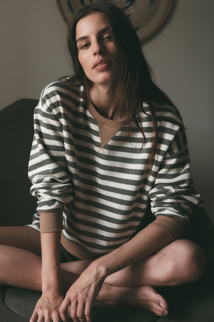 Z SUPPLY Low Key Stripe Crew Fleece Pullover-The Shop Laguna Beach