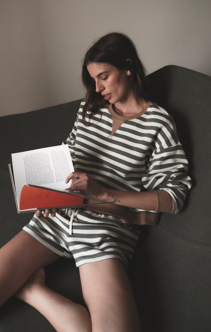 Z SUPPLY Low Key Stripe Crew Fleece Pullover-The Shop Laguna Beach