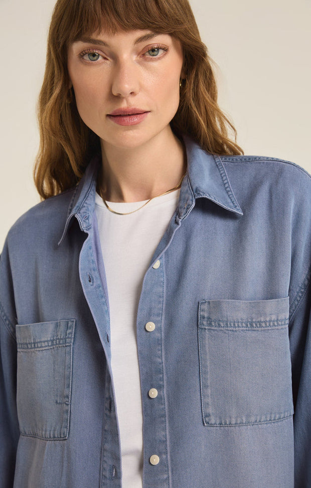 Z SUPPLY Colbie Chambray Long Sleeve Shirt-The Shop Laguna Beach