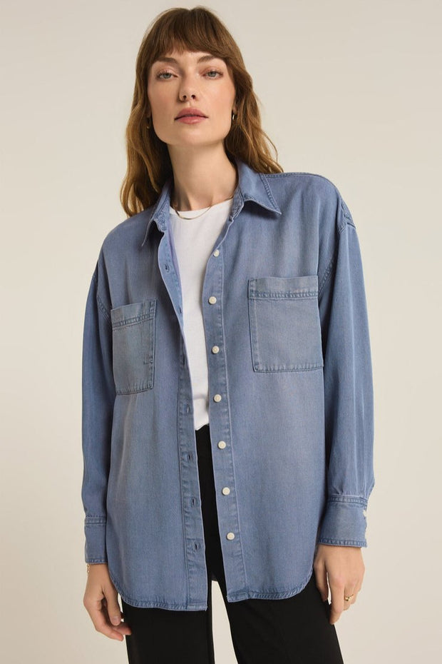 Z SUPPLY Colbie Chambray Long Sleeve Shirt-The Shop Laguna Beach