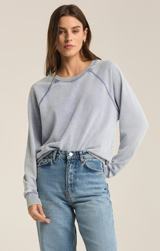 Z SUPPLY Saldana Knit Denim Crew Sweatshirt-The Shop Laguna Beach