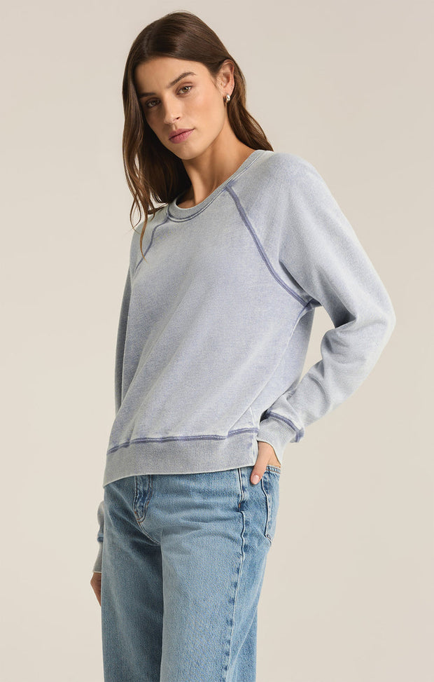 Z SUPPLY Saldana Knit Denim Crew Sweatshirt-The Shop Laguna Beach