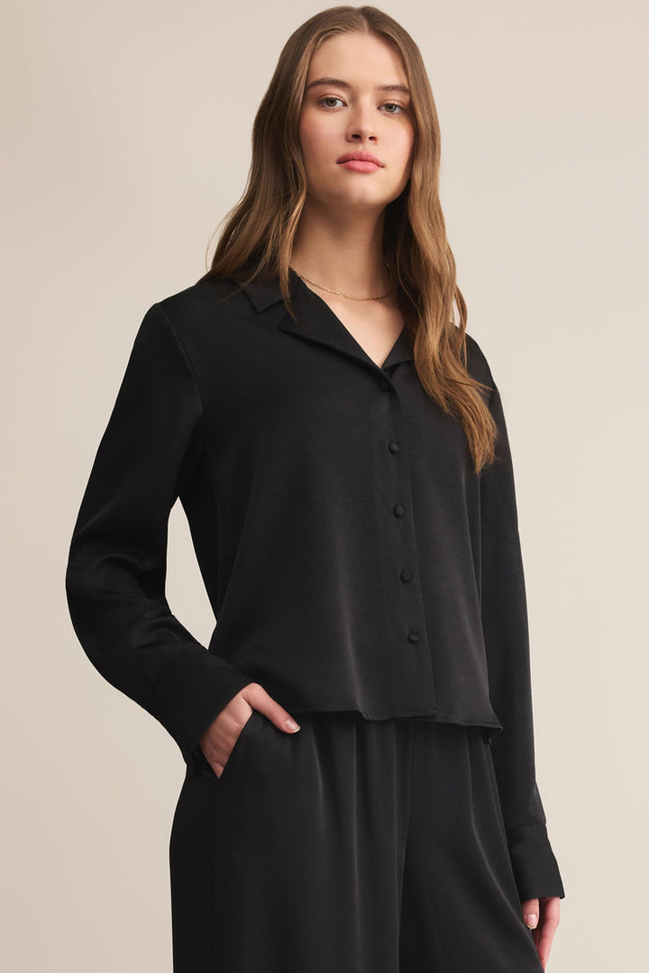 Z SUPPLY Ana Satin Long Sleeve Shirt-The Shop Laguna Beach