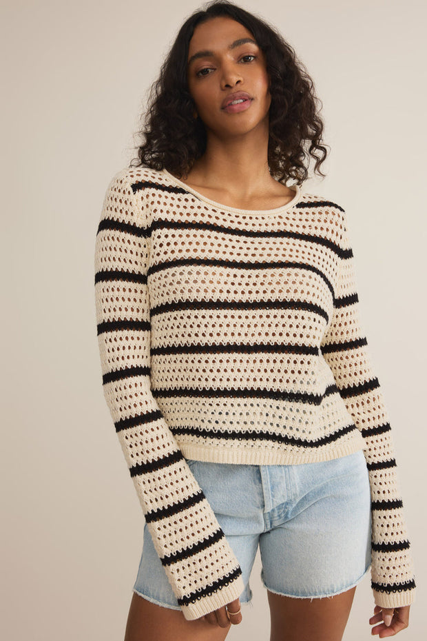 Z SUPPLY Kit Stripe Crochet Sweater-The Shop Laguna Beach