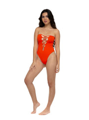 INDAH <br> Pip Solid Lace-Up One Piece <br><small><i> (More Colors Available) </small></i>-The Shop Laguna Beach