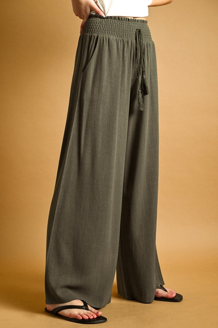 KEEN THE LABEL Allison Linen Smocked-Waist Pant