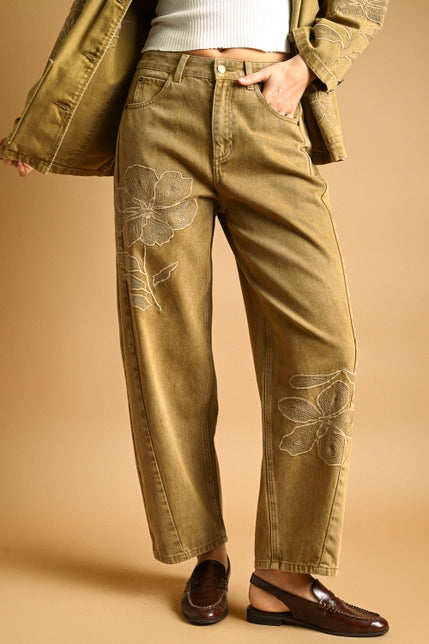 KEEN THE LABEL Rumi Floral-Embroidered Barrel Pant