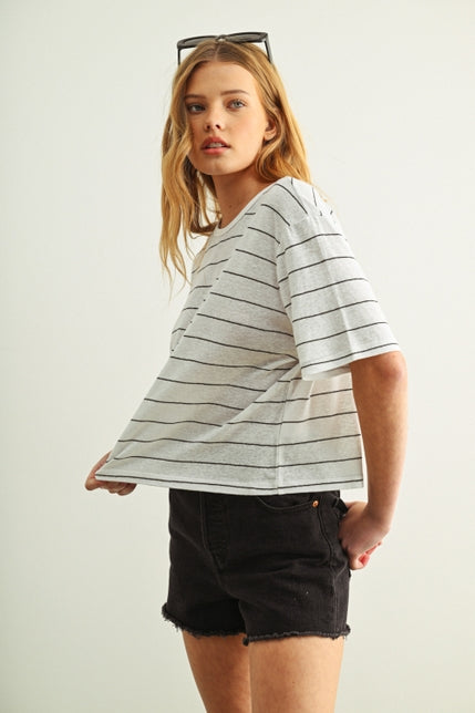 KEEN THE LABEL Keenan Striped Linen Tee-The Shop Laguna Beach