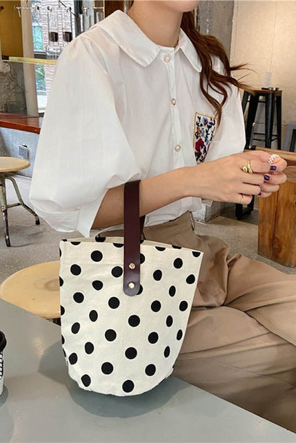 KEEN THE LABEL Small Polka Dot Canvas Bucket Bag-The Shop Laguna Beach