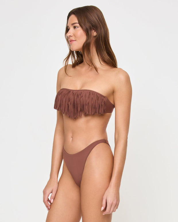 *Online Exclusive* <br> LSPACE Dixie Fringe Bandeau Top - Cafe-The Shop Laguna Beach