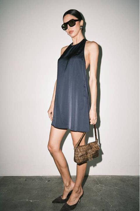KEEN THE LABEL Delaney Satin Halter Mini Dress