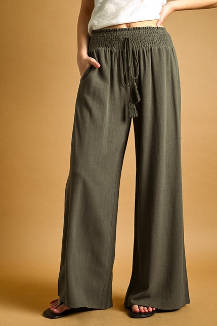 KEEN THE LABEL Allison Linen Smocked-Waist Pant