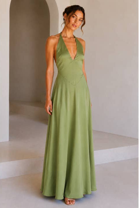 KEEN THE LABEL Everleigh Plunging Halter Maxi Dress