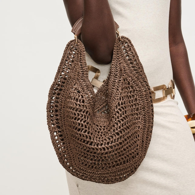 Camden Crochet Straw Hobo Bag - Chocolate-The Shop Laguna Beach