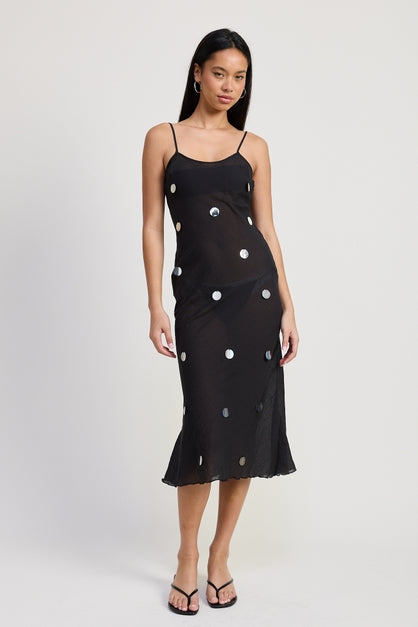 KEEN THE LABEL Paulette Semi-Sheer Sequin Bias Midi Dress-The Shop Laguna Beach