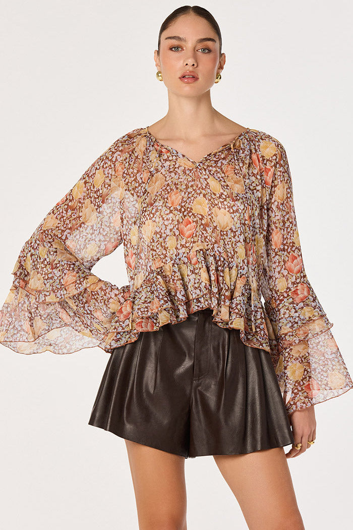 ASTR THE LABEL Margaery Sheer Ruffle Peplum Top